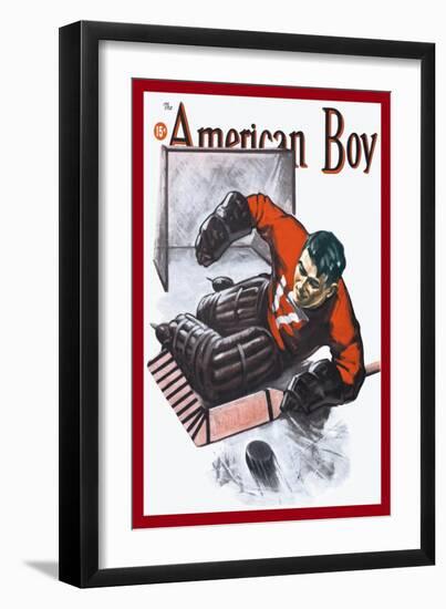 Goalie Making Stick Save-null-Framed Art Print