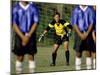 Goalie Preparing to Block Penalty Shot-null-Mounted Premium Photographic Print