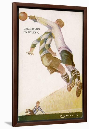 Goalkeeper Clears the Ball Away from the Striker's Head-null-Framed Art Print