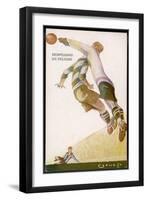 Goalkeeper Clears the Ball Away from the Striker's Head-null-Framed Art Print