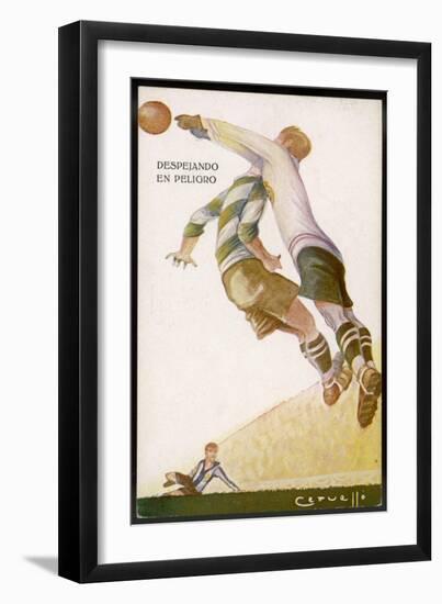 Goalkeeper Clears the Ball Away from the Striker's Head-null-Framed Art Print