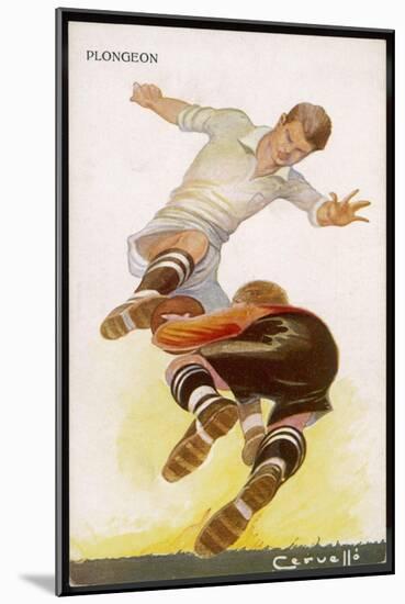 Goalkeeper Makes a Brave Save at the Feet of an Oncoming Striker-null-Mounted Art Print