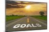 Goals on Highway Road of Empty Asphalt Road at Beautiful Sunset.-tortoon-Mounted Photographic Print