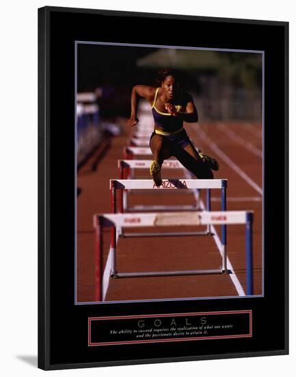 Goals: Runner Jumping Hurdles-null-Framed Art Print