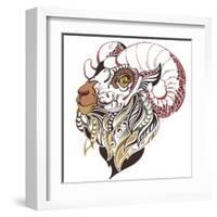 Goat Christmas, New Year Card-worksart-Framed Art Print