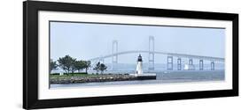 Goat Island Lighthouse with Claiborne Pell Bridge in the Background, Newport, Rhode Island, USA-null-Framed Photographic Print