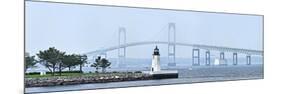 Goat Island Lighthouse with Claiborne Pell Bridge in the Background, Newport, Rhode Island, USA-null-Mounted Photographic Print