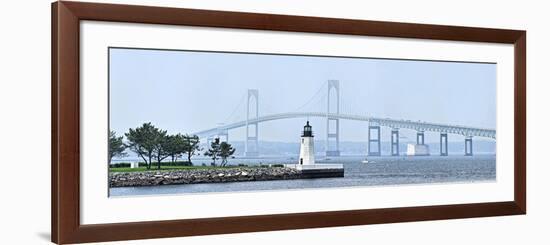 Goat Island Lighthouse with Claiborne Pell Bridge in the Background, Newport, Rhode Island, USA-null-Framed Photographic Print