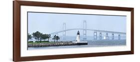 Goat Island Lighthouse with Claiborne Pell Bridge in the Background, Newport, Rhode Island, USA-null-Framed Photographic Print