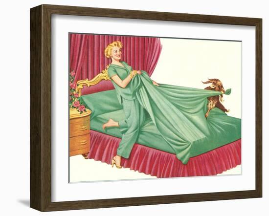 Goat Pulling on Sheet-null-Framed Art Print