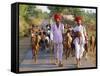 Goatherds, Bijaipur, Rajasthan, India, Asia-Bruno Morandi-Framed Stretched Canvas