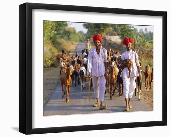 Goatherds, Bijaipur, Rajasthan, India, Asia-Bruno Morandi-Framed Photographic Print