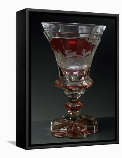 Goblet with Hunting Subject in Crystal Glass Cut into Shape of Trumpet, 1830-1840-null-Framed Stretched Canvas