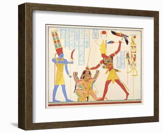 God Amun Offers Sickle Weapon to Pharaoh Ramesses III as he Strikes Two Captured Enemies-Jean Francois Champollion-Framed Giclee Print