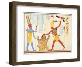 God Amun Offers Sickle Weapon to Pharaoh Ramesses III as he Strikes Two Captured Enemies-Jean Francois Champollion-Framed Giclee Print