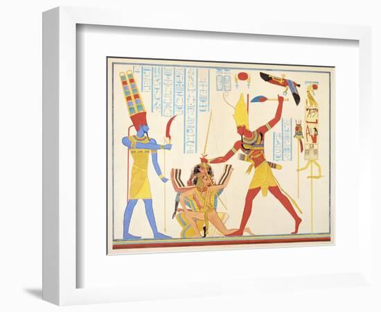 God Amun Offers Sickle Weapon to Pharaoh Ramesses III as he Strikes Two Captured Enemies-Jean Francois Champollion-Framed Giclee Print