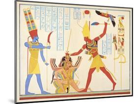 God Amun Offers Sickle Weapon to Pharaoh Ramesses III as he Strikes Two Captured Enemies-Jean Francois Champollion-Mounted Giclee Print