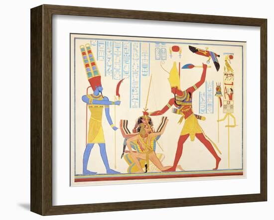 God Amun Offers Sickle Weapon to Pharaoh Ramesses III as he Strikes Two Captured Enemies-Jean Francois Champollion-Framed Giclee Print