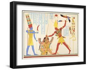 God Amun Offers Sickle Weapon to Pharaoh Ramesses III as he Strikes Two Captured Enemies-Jean Francois Champollion-Framed Giclee Print