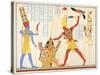 God Amun Offers Sickle Weapon to Pharaoh Ramesses III as he Strikes Two Captured Enemies-Jean Francois Champollion-Stretched Canvas