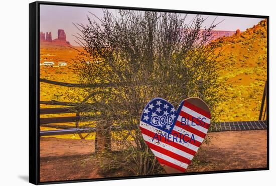 God Bless America sign, Monument Valley, Utah-William Perry-Framed Stretched Canvas