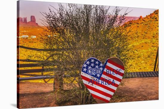 God Bless America sign, Monument Valley, Utah-William Perry-Stretched Canvas