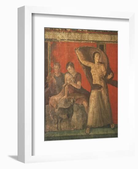 God Pan with Pipe and Female Panisk with Deer, Fresco, Villa of the Mysteries, Pompeii, Italy-null-Framed Giclee Print