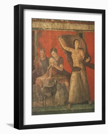 God Pan with Pipe and Female Panisk with Deer, Fresco, Villa of the Mysteries, Pompeii, Italy-null-Framed Giclee Print