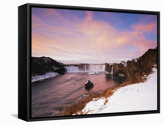 Godafoss Waterfall at Sunrise, Iceland, Polar Regions-Christian Kober-Framed Stretched Canvas