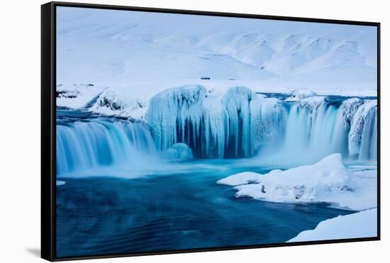 Godafoss waterfalls in winter, North-Central Iceland-David Noton-Framed Stretched Canvas