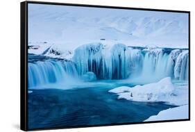 Godafoss waterfalls in winter, North-Central Iceland-David Noton-Framed Stretched Canvas