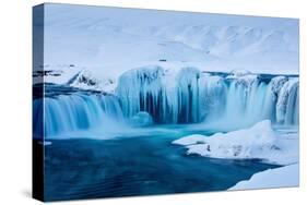 Godafoss waterfalls in winter, North-Central Iceland-David Noton-Stretched Canvas