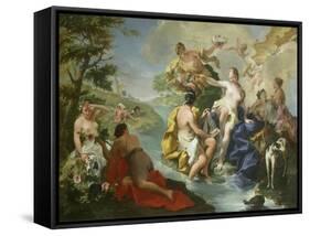 Goddess Diana and Nymphs and Actaeon Torn to Pieces by His Hounds or Dogs-Giovanni Battista Pittoni-Framed Stretched Canvas