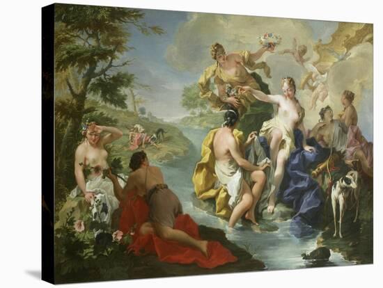 Goddess Diana and Nymphs and Actaeon Torn to Pieces by His Hounds or Dogs-Giovanni Battista Pittoni-Stretched Canvas