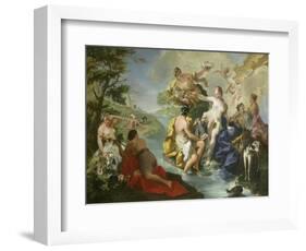 Goddess Diana and Nymphs and Actaeon Torn to Pieces by His Hounds or Dogs-Giovanni Battista Pittoni-Framed Giclee Print