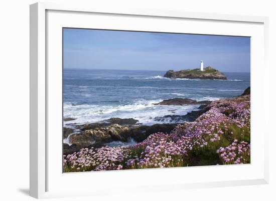 Godrevy Island and Lighthouse from Gwithian Thrift-null-Framed Photographic Print