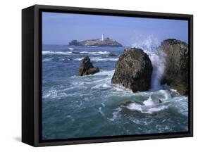 Godrevy Point Lighthouse, Cornwall, England, United Kingdom, Europe-Rainford Roy-Framed Stretched Canvas