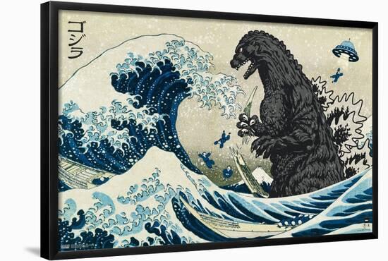 Godzilla - Great Wave-Trends International-Framed Poster