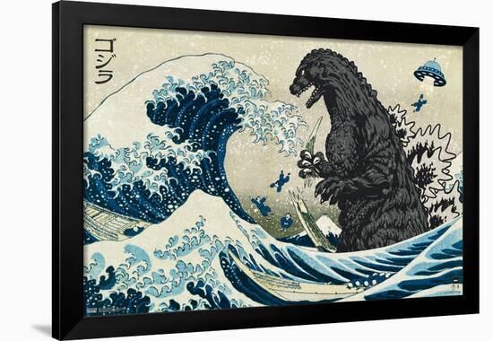 Godzilla - Great Wave-Trends International-Framed Poster
