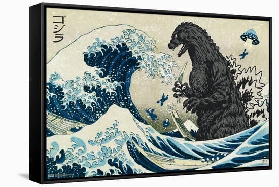 Godzilla - Great Wave-Trends International-Framed Stretched Canvas