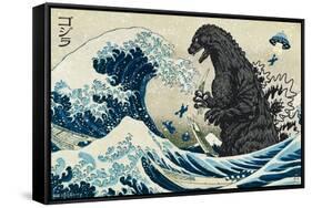 Godzilla - Great Wave-Trends International-Framed Stretched Canvas