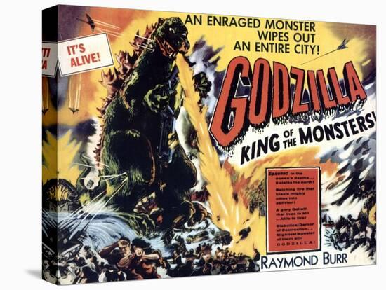 Godzilla, King of the Monsters, UK Movie Poster, 1956-null-Stretched Canvas