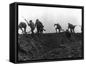 Going Over the Top, Soldiers Climbing over Trench on First Day of Battle of Somme, July 1, 1916-null-Framed Stretched Canvas