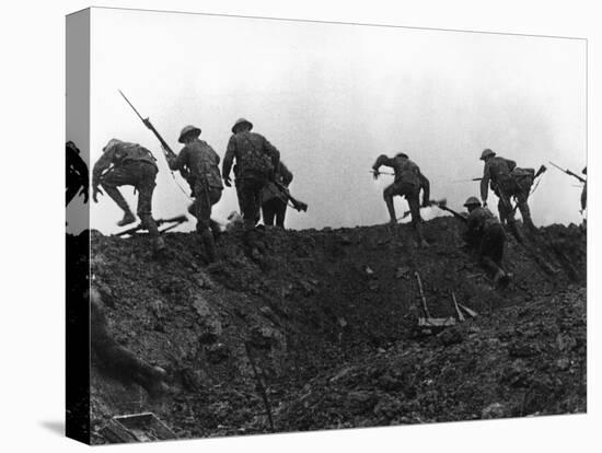 Going Over the Top, Soldiers Climbing over Trench on First Day of Battle of Somme, July 1, 1916-null-Stretched Canvas