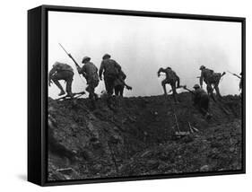 Going Over the Top, Soldiers Climbing over Trench on First Day of Battle of Somme, July 1, 1916-null-Framed Stretched Canvas