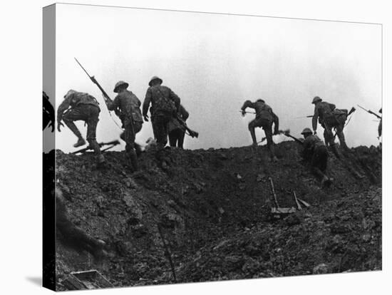 Going Over the Top, Soldiers Climbing over Trench on First Day of Battle of Somme, July 1, 1916-null-Stretched Canvas