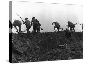 Going Over the Top, Soldiers Climbing over Trench on First Day of Battle of Somme, July 1, 1916-null-Stretched Canvas