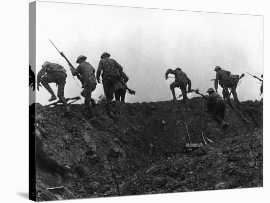 Going Over the Top, Soldiers Climbing over Trench on First Day of Battle of Somme, July 1, 1916-null-Stretched Canvas