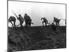 Going Over the Top, Soldiers Climbing over Trench on First Day of Battle of Somme, July 1, 1916-null-Mounted Giclee Print