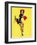 "Going Up" Retro Pin-Up Girl with Dress Caught in Elevator by Gil Elvgren-Piddix-Framed Art Print